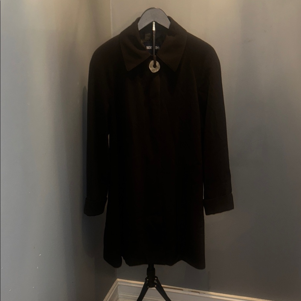 Bernardo Black Swing Trench Coat with Silver Logo Label